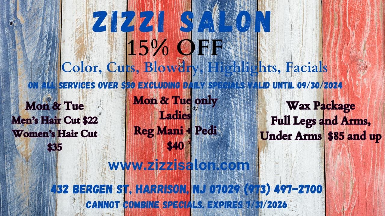 Summer 15% Off Specials at Zizzi Salon and Spa